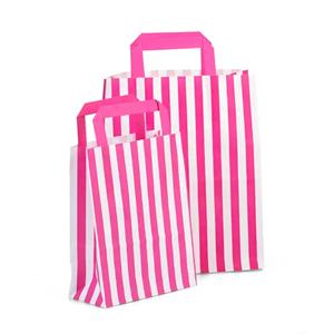 Shocking Pink Candy Stripe Flat Handle Carrier Bags