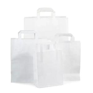 Premium Flat Handle White Paper Carrier Bags