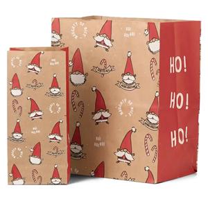 Smiling Santa Brown Block Bottom Bags