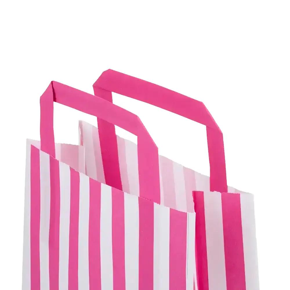 Shocking Pink Candy Stripe Flat Handle Carrier Bags