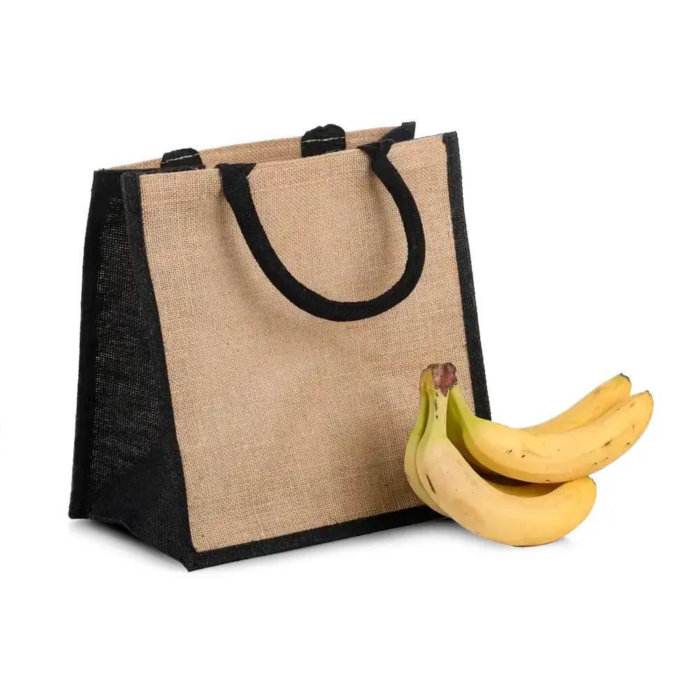 Natural Jute Black Trim Bags with Luxury Padded Handles