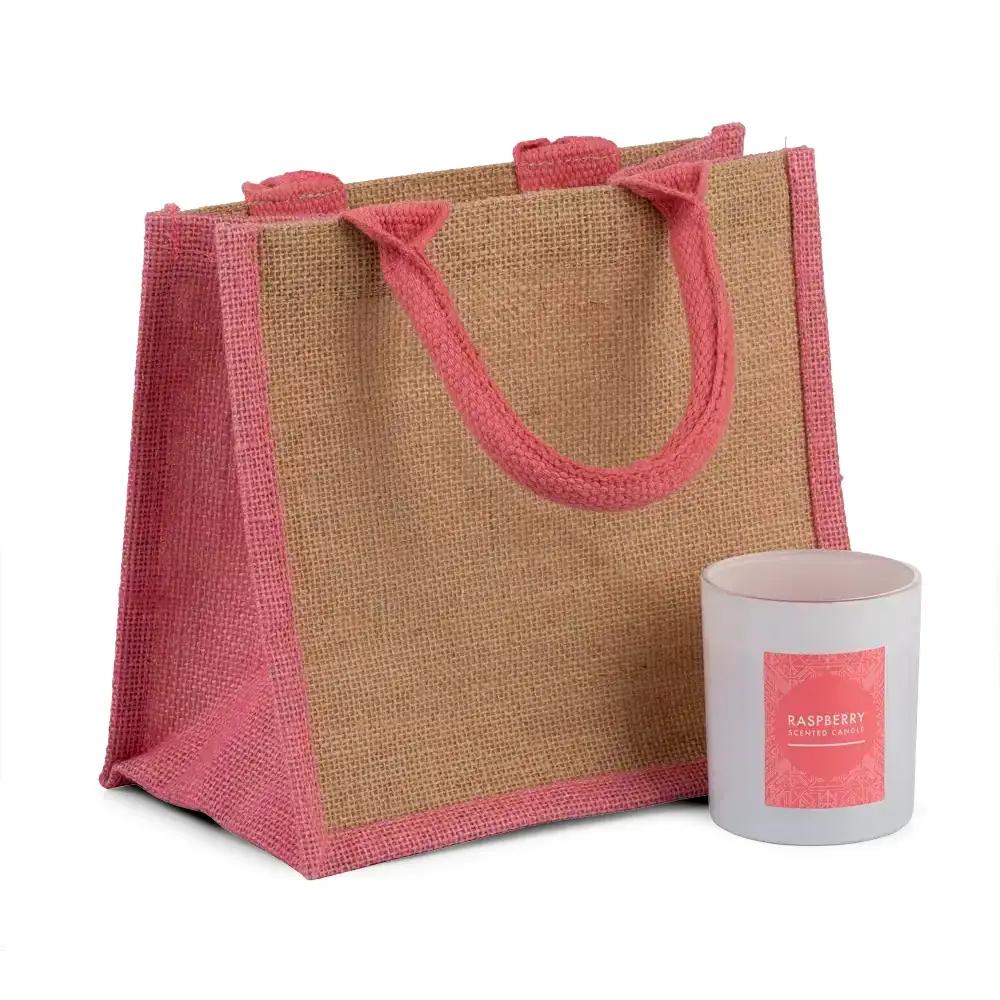 Natural Jute Pink Trim Bags with Luxury Padded Handles