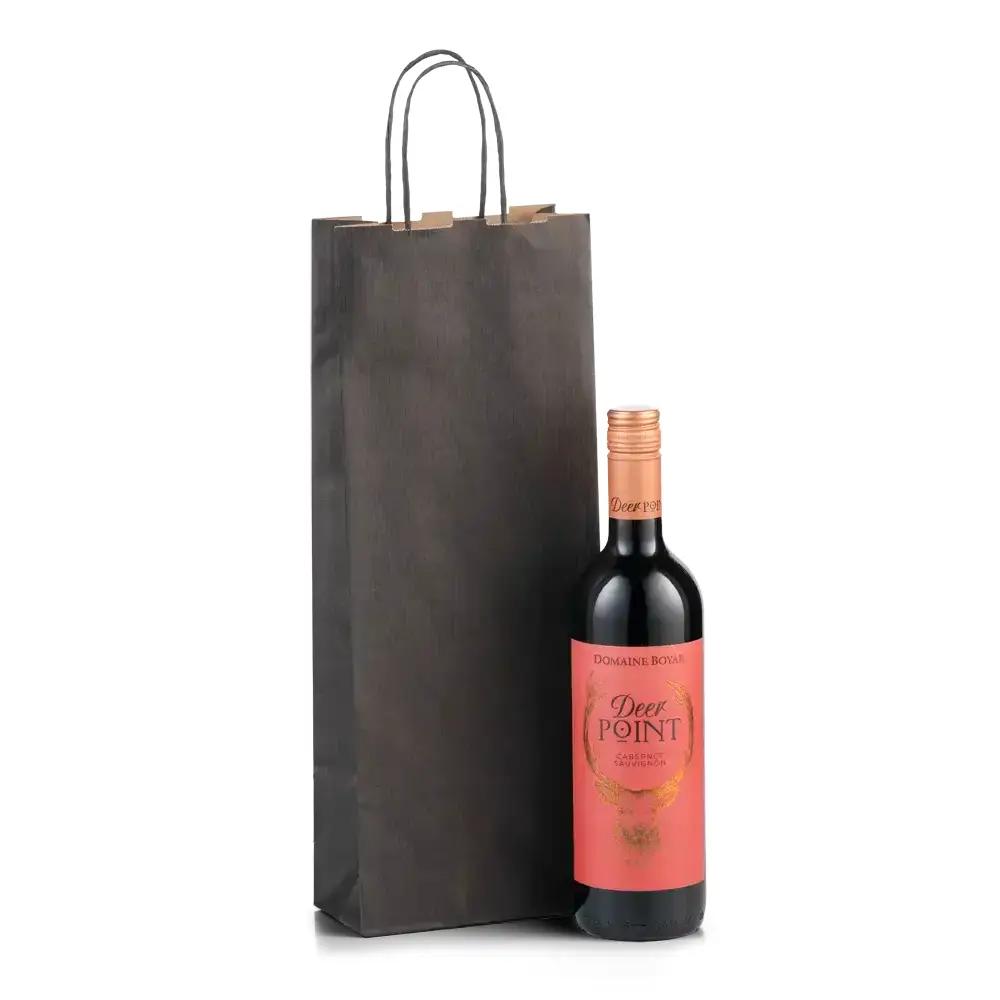 Italian Black Paper One Bottle Bag with Twisted Handles