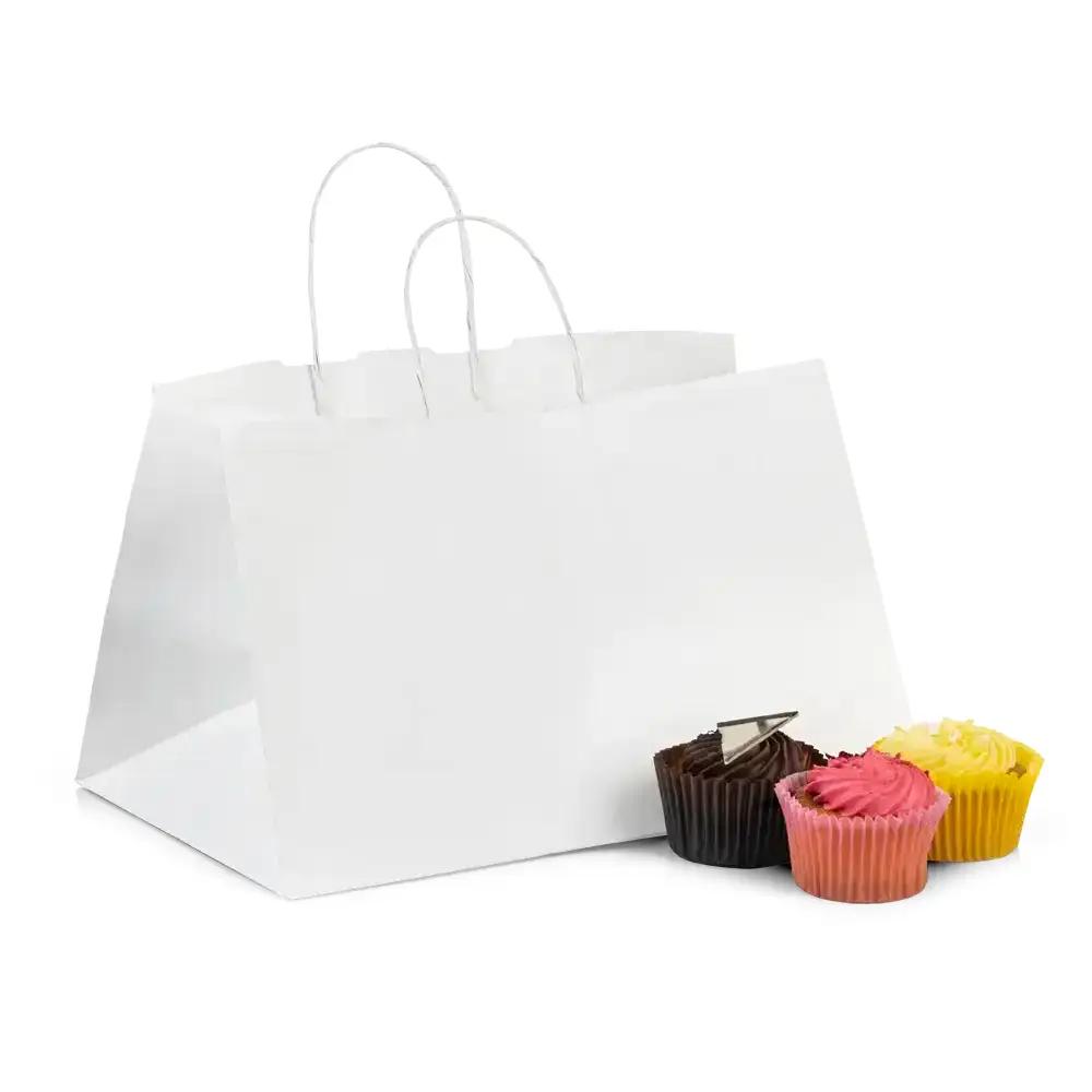 White Wide Base Paper Carrier Bags With Twisted Handles