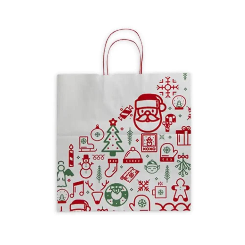 Iconic Christmas Wide Base Paper Carrier Bags With Twisted Handles