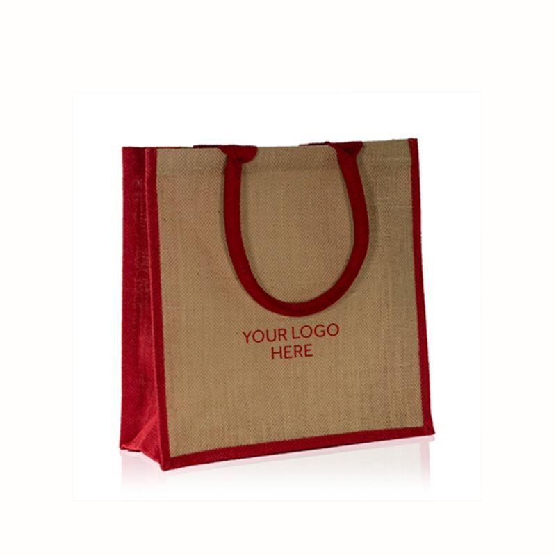 Natural Printed Jute Bags with Red Trim