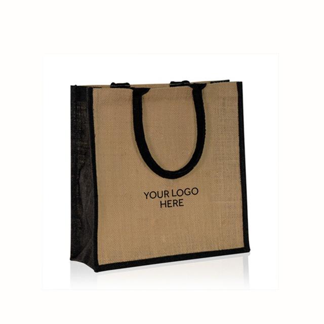 Natural Printed Jute Bags with Black Trim