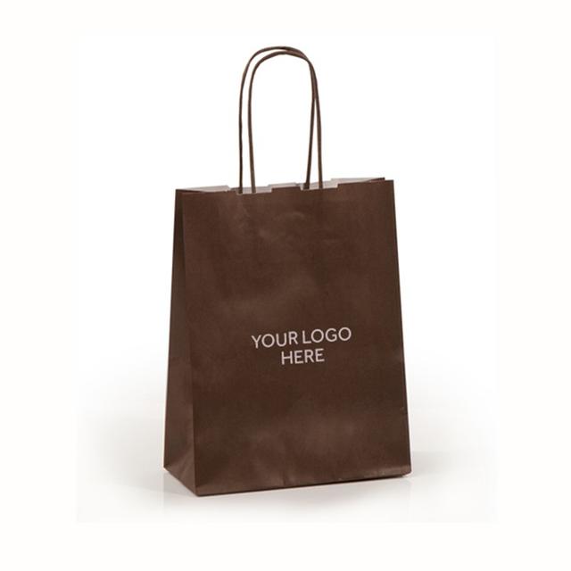 Chocolate Brown Printed Paper Carrier Bags with Twisted Handles